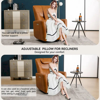 Fauteuil inclinable électrique pivotant et à bascule Leatheraire, fauteuil inclinable moderne une place avec coussin de soutien lombaire et cervical, ports USB et Type-C