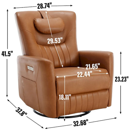 Fauteuil inclinable électrique pivotant et à bascule Leatheraire, fauteuil inclinable moderne une place avec coussin de soutien lombaire et cervical, ports USB et Type-C