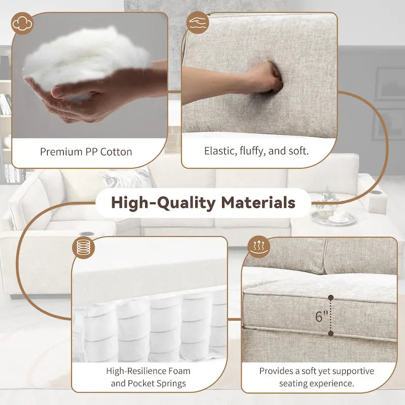 Canapé d'angle en forme de U, ensemble canapé d'angle en chenille avec porte-gobelets