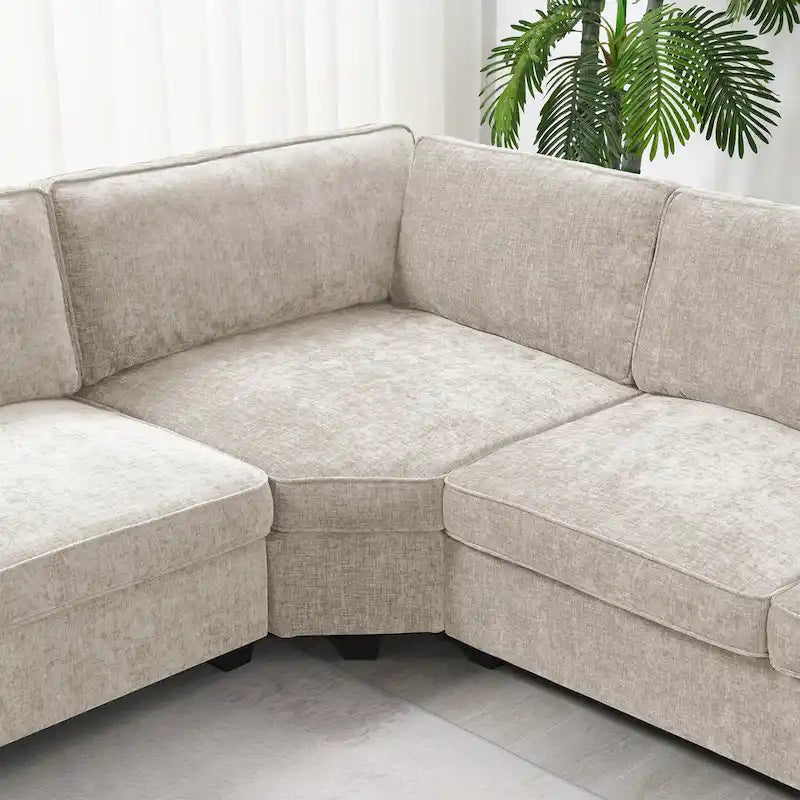 Canapé d'angle en forme de U, ensemble canapé d'angle en chenille avec porte-gobelets