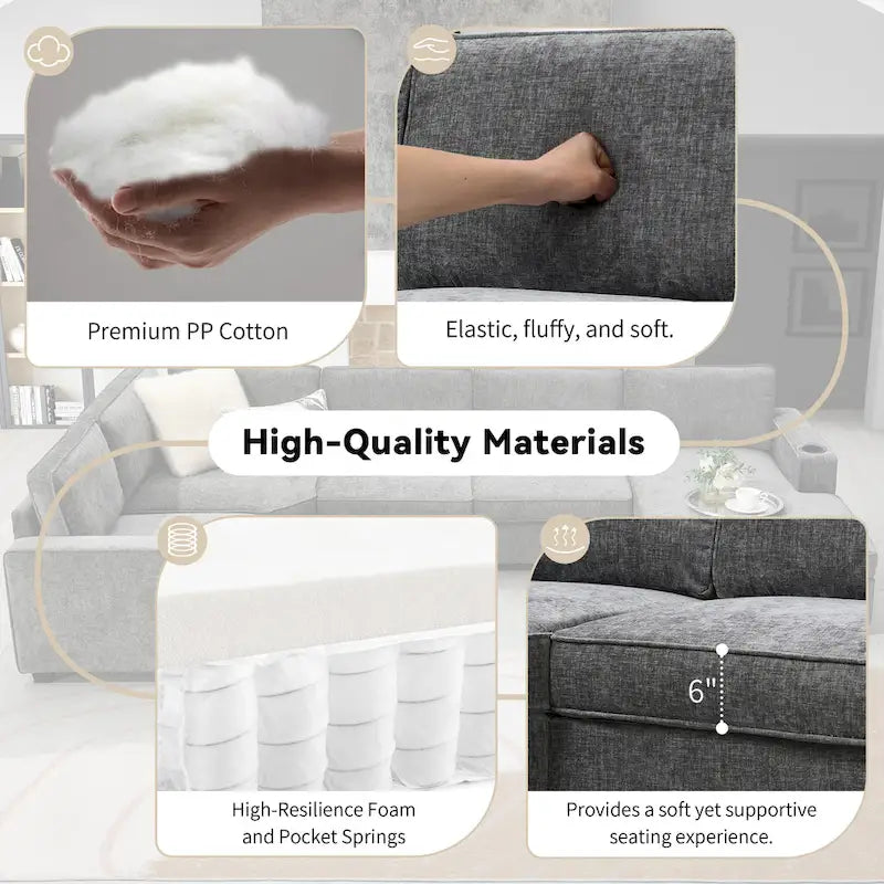 Canapé d'angle en forme de U, ensemble canapé d'angle en chenille avec porte-gobelets