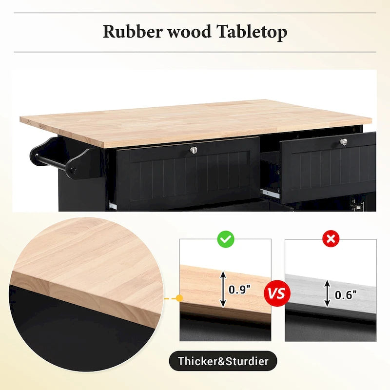 Ensemble îlot de cuisine TOPMAX avec abattant et 2 places assises, ensemble table et chaises avec étagère réglable, tiroirs et porte-serviettes