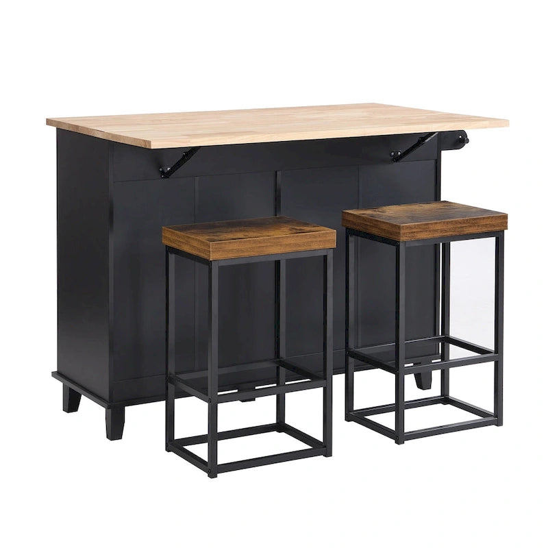 Ensemble îlot de cuisine TOPMAX avec abattant et 2 places assises, ensemble table et chaises avec étagère réglable, tiroirs et porte-serviettes