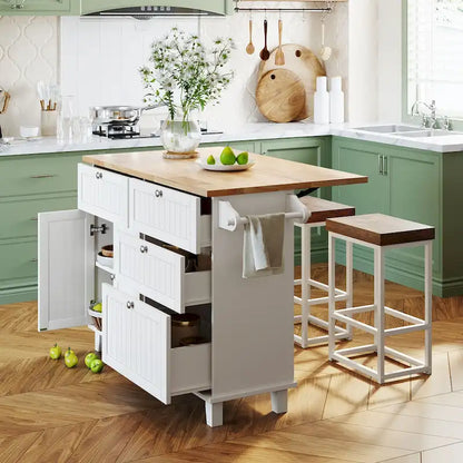 Ensemble îlot de cuisine TOPMAX avec abattant et 2 places assises, ensemble table et chaises avec étagère réglable, tiroirs et porte-serviettes