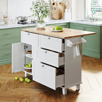 Ensemble îlot de cuisine TOPMAX avec abattant et 2 places assises, ensemble table et chaises avec étagère réglable, tiroirs et porte-serviettes