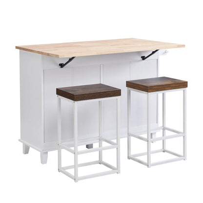 Ensemble îlot de cuisine TOPMAX avec abattant et 2 places assises, ensemble table et chaises avec étagère réglable, tiroirs et porte-serviettes