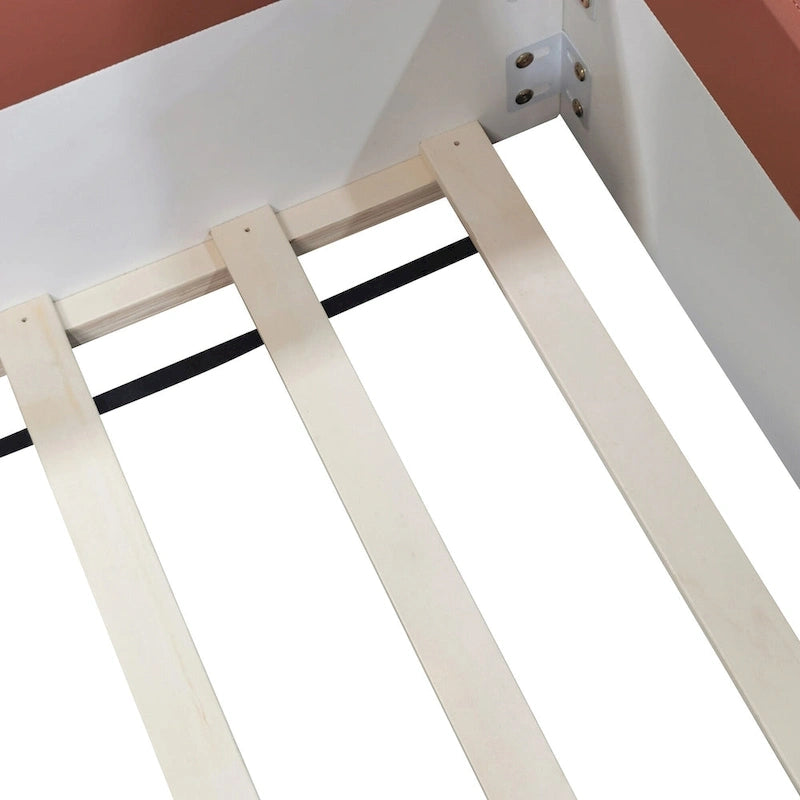 Lit de sol pour enfants avec barrière, cadre de lit de jour rembourré en PU, lit à lattes en bois avec petit escalier pour enfants filles et garçons