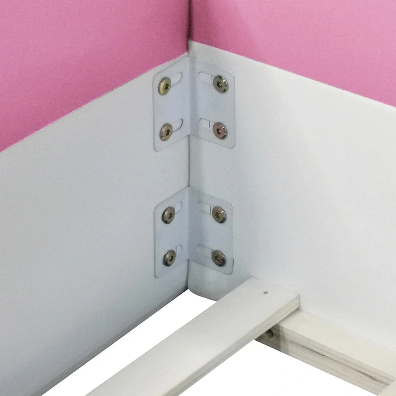 Lit de sol pour enfants avec barrière, cadre de lit de jour rembourré en PU, lit à lattes en bois avec petit escalier pour enfants filles et garçons