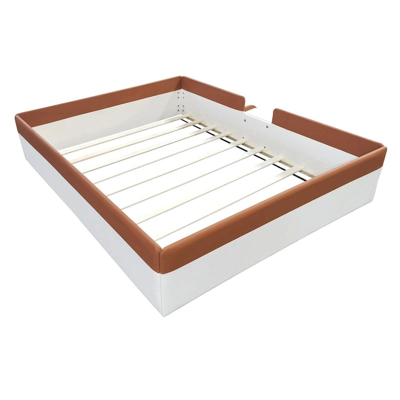 Lit de sol pour enfants avec barrière, cadre de lit de jour rembourré en PU, lit à lattes en bois avec petit escalier pour enfants filles et garçons