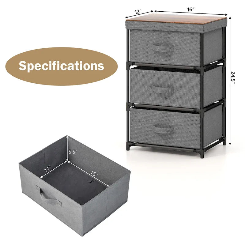 Gymax Lot de 2 commodes à 3 tiroirs en tissu, tour de rangement haute