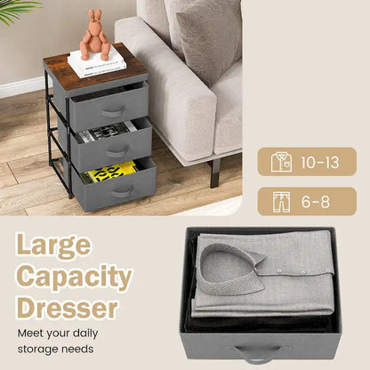 Gymax Lot de 2 commodes à 3 tiroirs en tissu, tour de rangement haute