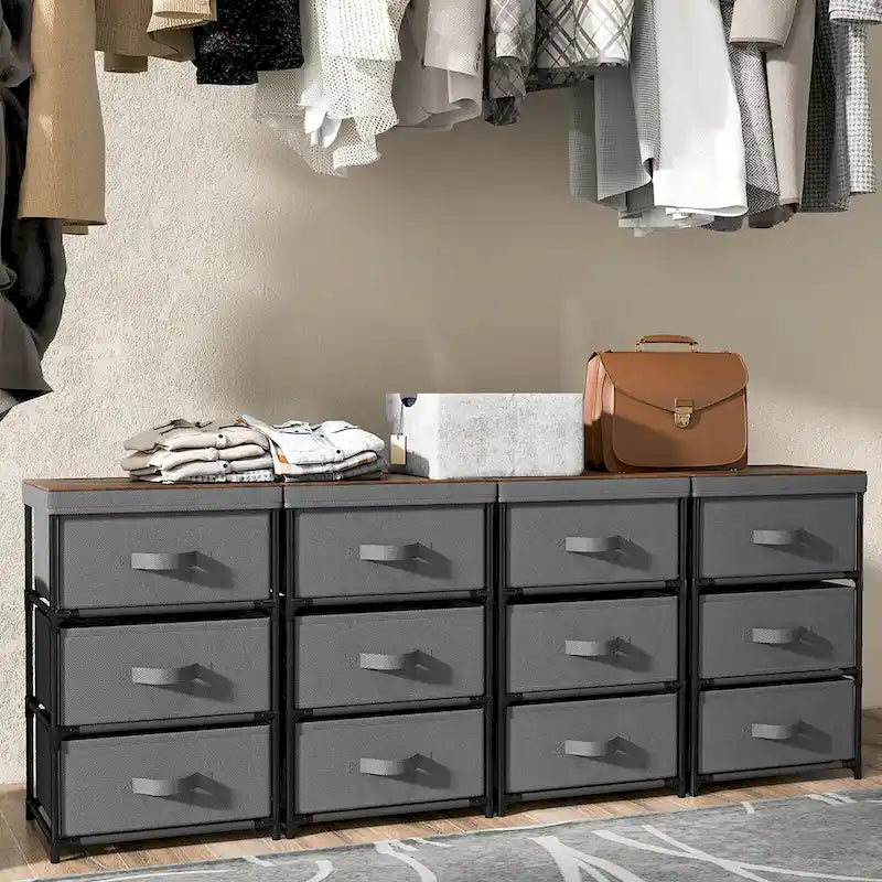 Gymax Lot de 2 commodes à 3 tiroirs en tissu, tour de rangement haute