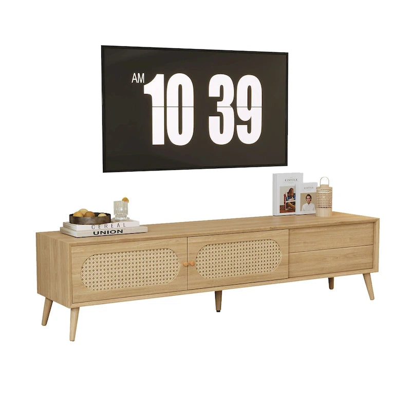 Meuble TV pour téléviseurs jusqu'à 80 pouces, console multimédia moderne, centre de divertissement avec pieds en bois, meuble TV pour salon