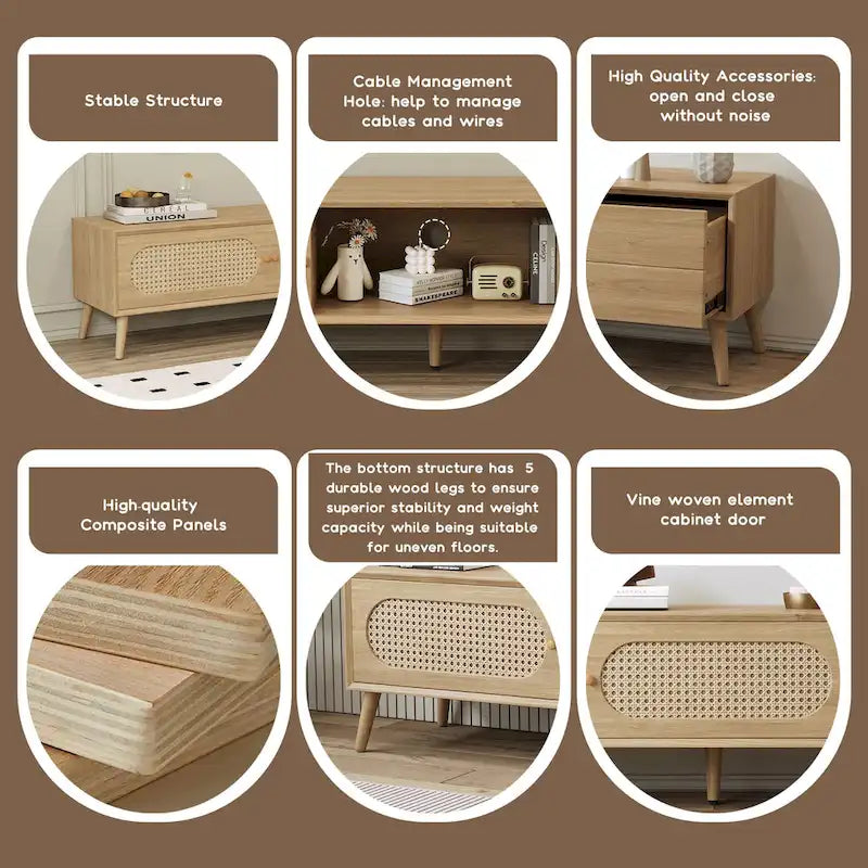 Meuble TV pour téléviseurs jusqu'à 80 pouces, console multimédia moderne, centre de divertissement avec pieds en bois, meuble TV pour salon