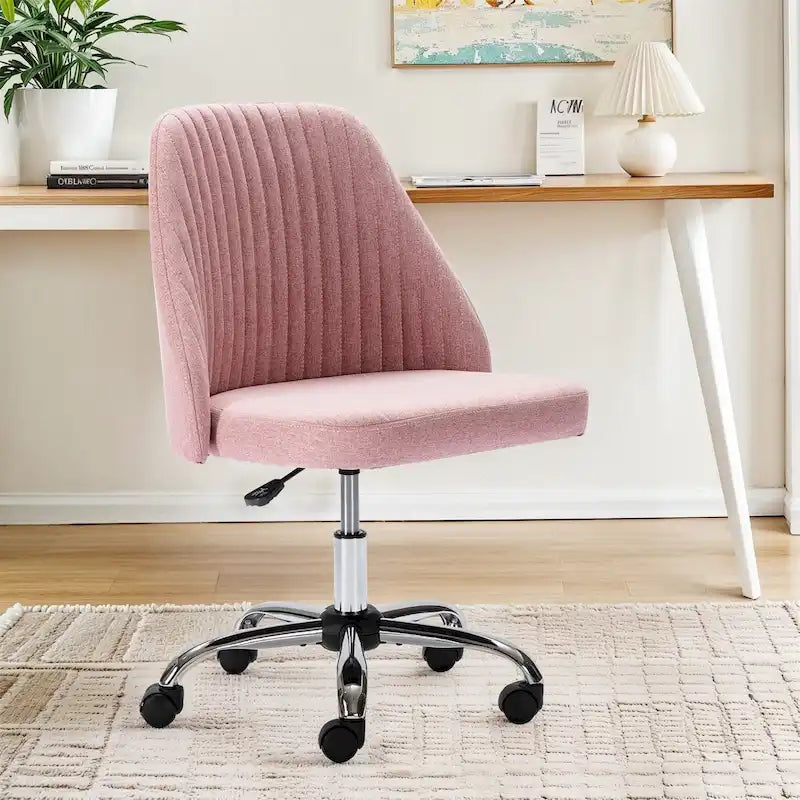 Chaise de bureau pivotante chic à dossier capitonné en tissu, idéale pour la maison et le maquillage.