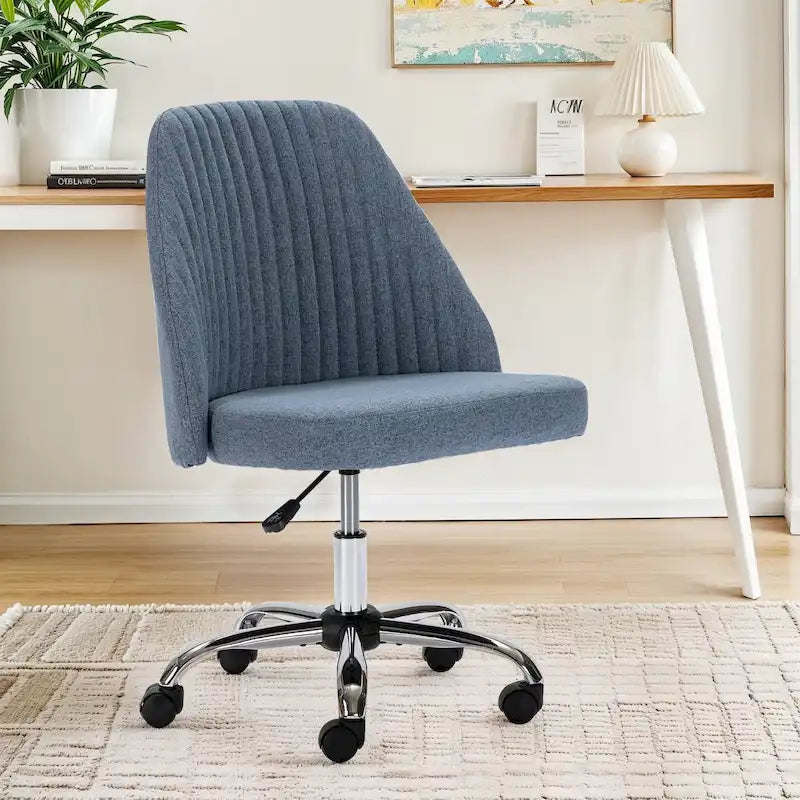 Chaise de bureau pivotante chic à dossier capitonné en tissu, idéale pour la maison et le maquillage.