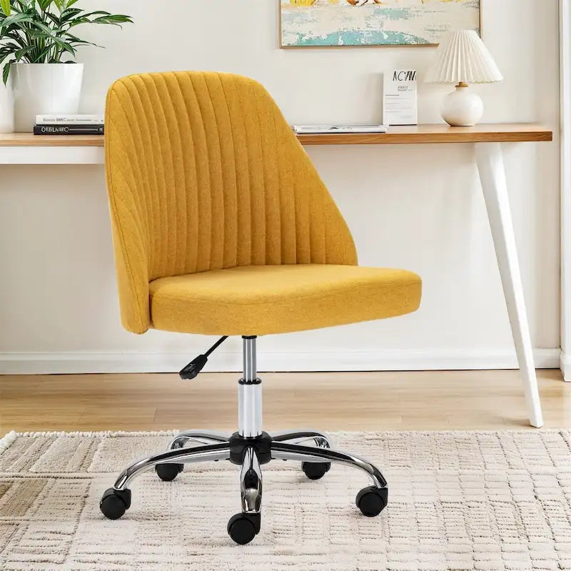 Chaise de bureau pivotante chic à dossier capitonné en tissu, idéale pour la maison et le maquillage.