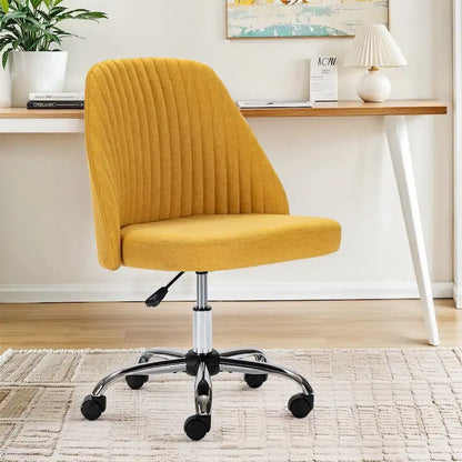 Chaise de bureau pivotante chic à dossier capitonné en tissu, idéale pour la maison et le maquillage.