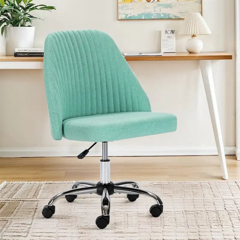 Chaise de bureau pivotante chic à dossier capitonné en tissu, idéale pour la maison et le maquillage.