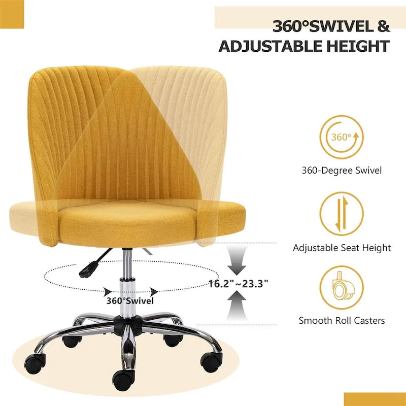 Chaise de bureau pivotante chic à dossier capitonné en tissu, idéale pour la maison et le maquillage.