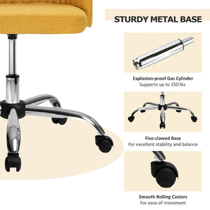 Chaise de bureau pivotante chic à dossier capitonné en tissu, idéale pour la maison et le maquillage.