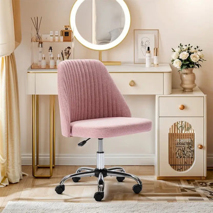 Chaise de bureau pivotante chic à dossier capitonné en tissu, idéale pour la maison et le maquillage.