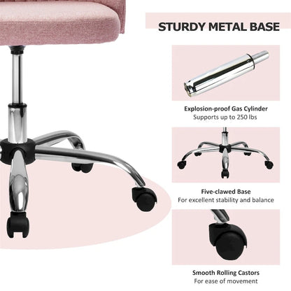 Chaise de bureau pivotante chic à dossier capitonné en tissu, idéale pour la maison et le maquillage.