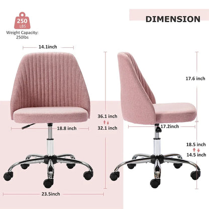 Chaise de bureau pivotante chic à dossier capitonné en tissu, idéale pour la maison et le maquillage.