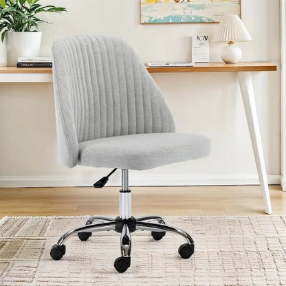 Chaise de bureau pivotante chic à dossier capitonné en tissu, idéale pour la maison et le maquillage.