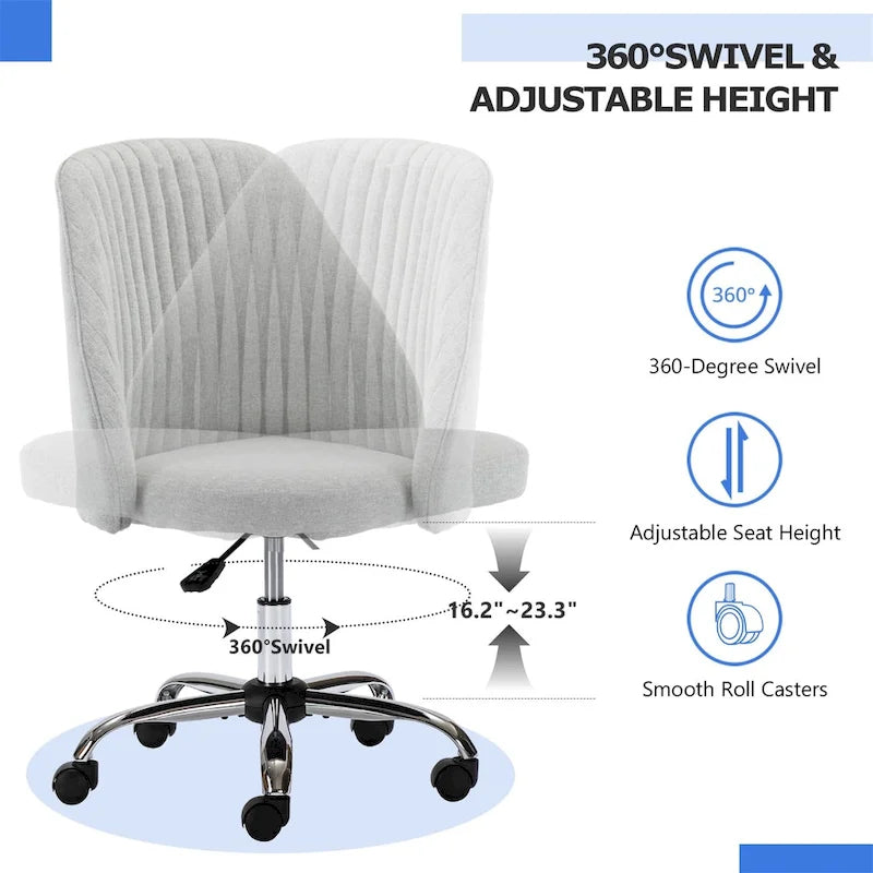 Chaise de bureau pivotante chic à dossier capitonné en tissu, idéale pour la maison et le maquillage.