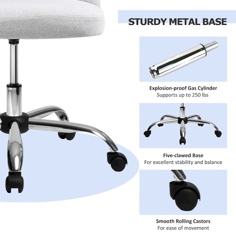 Chaise de bureau pivotante chic à dossier capitonné en tissu, idéale pour la maison et le maquillage.