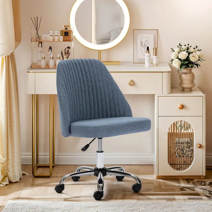 Chaise de bureau pivotante chic à dossier capitonné en tissu, idéale pour la maison et le maquillage.