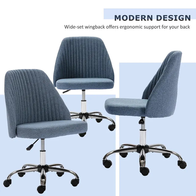 Chaise de bureau pivotante chic à dossier capitonné en tissu, idéale pour la maison et le maquillage.