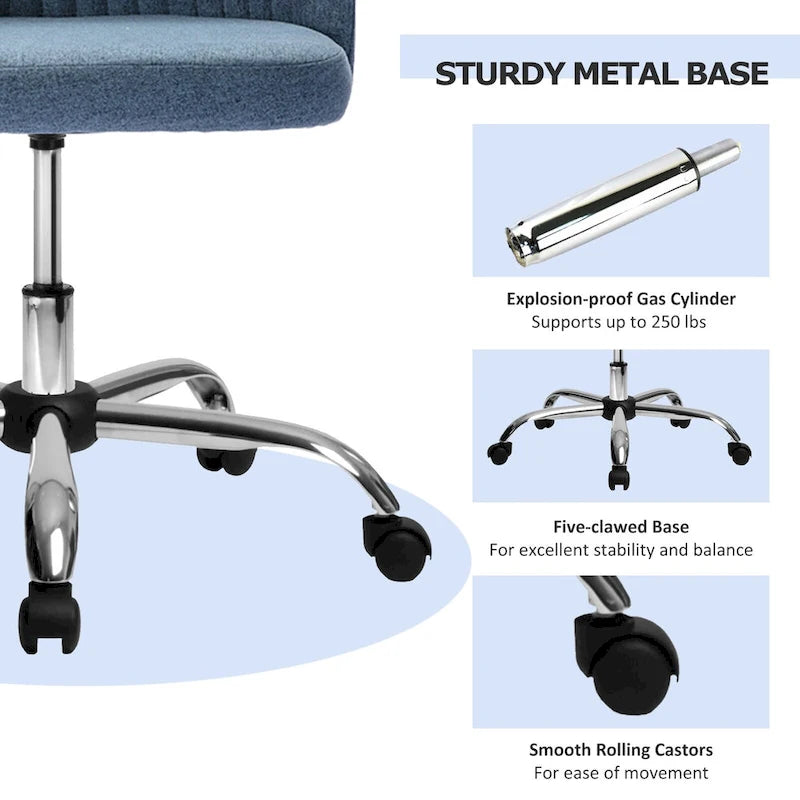 Chaise de bureau pivotante chic à dossier capitonné en tissu, idéale pour la maison et le maquillage.