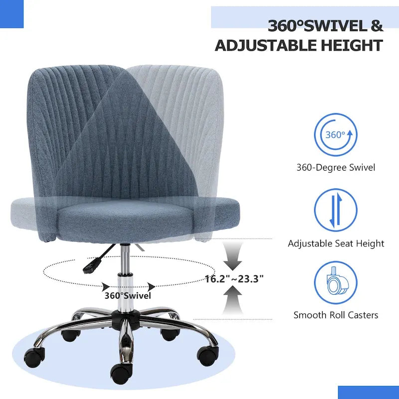 Chaise de bureau pivotante chic à dossier capitonné en tissu, idéale pour la maison et le maquillage.