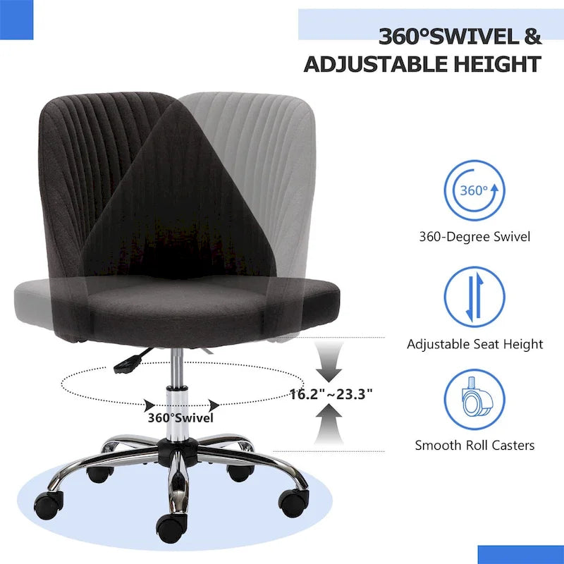 Chaise de bureau pivotante chic à dossier capitonné en tissu, idéale pour la maison et le maquillage.