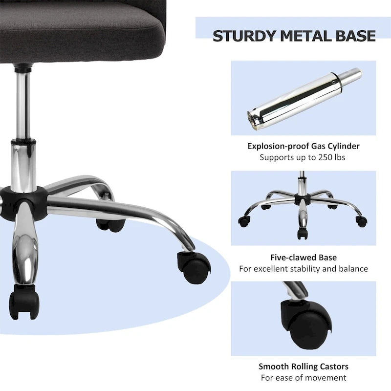 Chaise de bureau pivotante chic à dossier capitonné en tissu, idéale pour la maison et le maquillage.