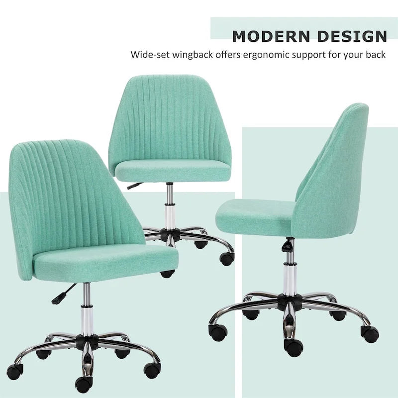 Chaise de bureau pivotante chic à dossier capitonné en tissu, idéale pour la maison et le maquillage.