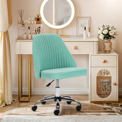 Chaise de bureau pivotante chic à dossier capitonné en tissu, idéale pour la maison et le maquillage.