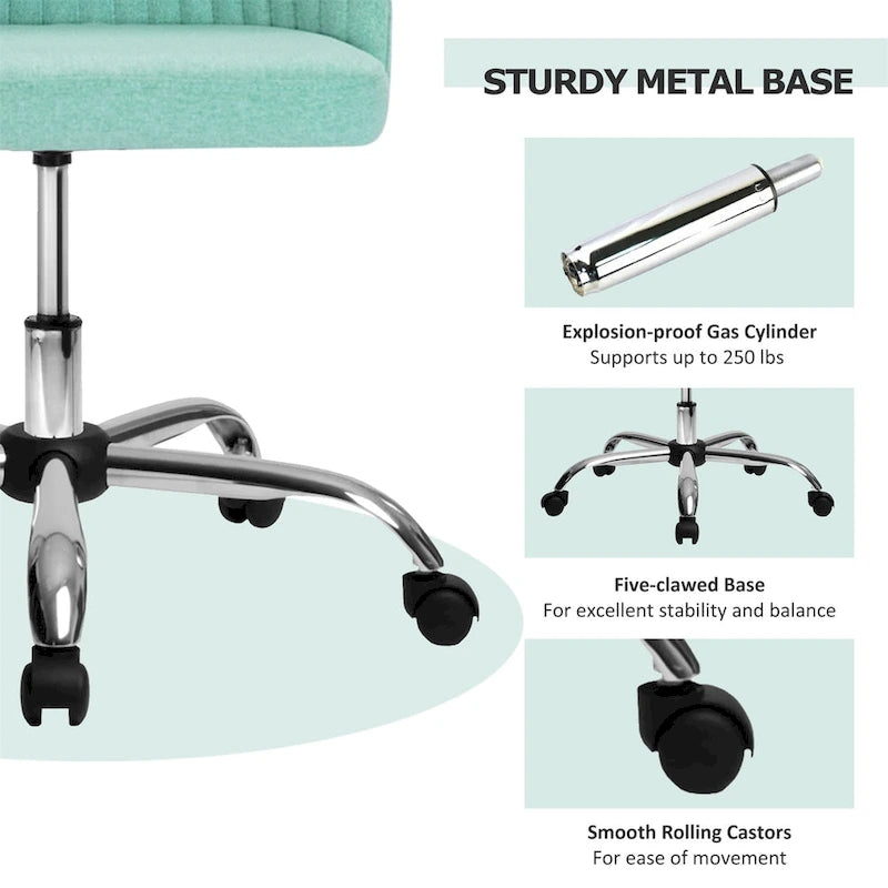 Chaise de bureau pivotante chic à dossier capitonné en tissu, idéale pour la maison et le maquillage.