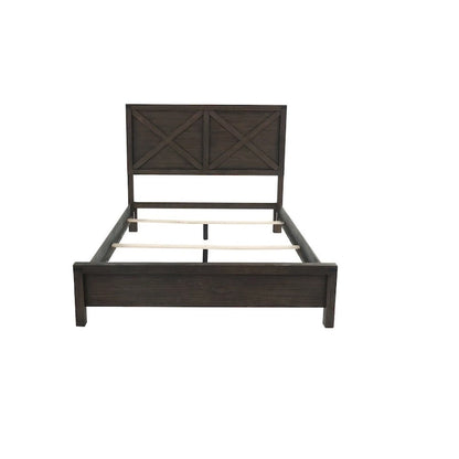 Lit Queen Size 1 pièce, style rustique contemporain, design en X en bois, mobilier de chambre unique