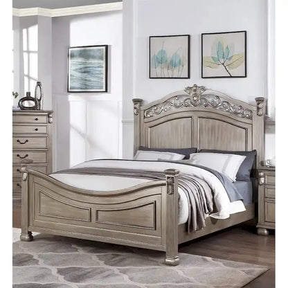 Formal Traditional Antique Silver 1pc California King Size Bed Unique Design Headboard Footboard Bedframe