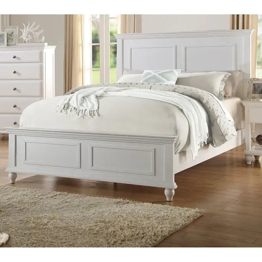 White Color Eastern King Size Bed Bedroom Furniture High Panel Headboard Footboard Plywood 1pc Bedframe