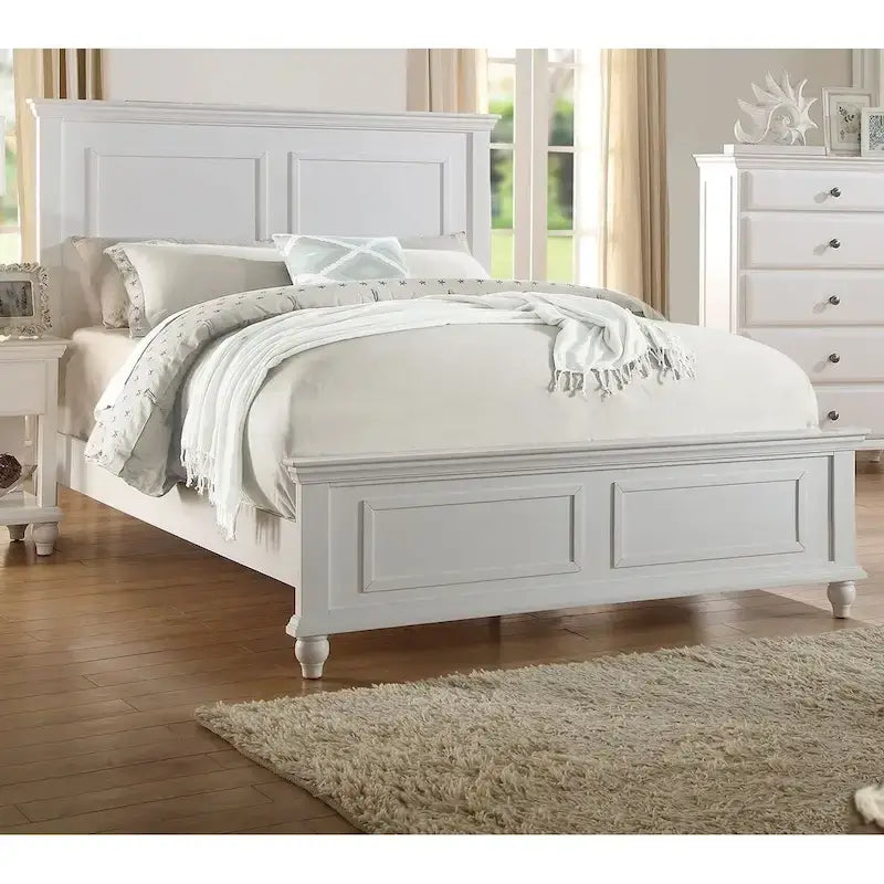 Lit King Size blanc, mobilier de chambre, tête de lit et pied de lit à panneaux hauts, cadre de lit en contreplaqué (1 pièce).