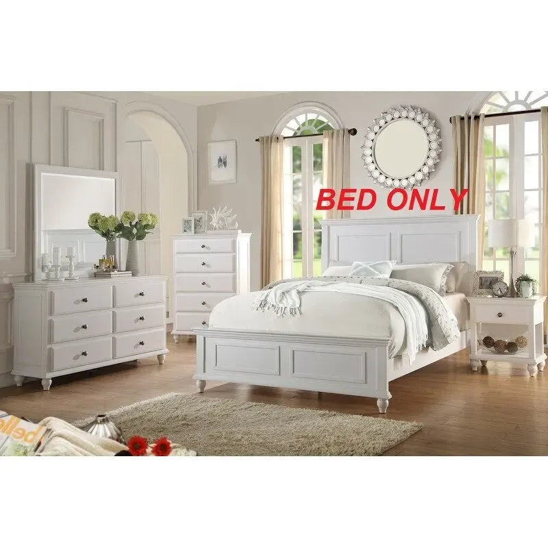 Lit King Size blanc, mobilier de chambre, tête de lit et pied de lit à panneaux hauts, cadre de lit en contreplaqué (1 pièce).
