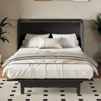 Lit escamotable en pin massif avec coffre de rangement, station de recharge et grand tiroir.