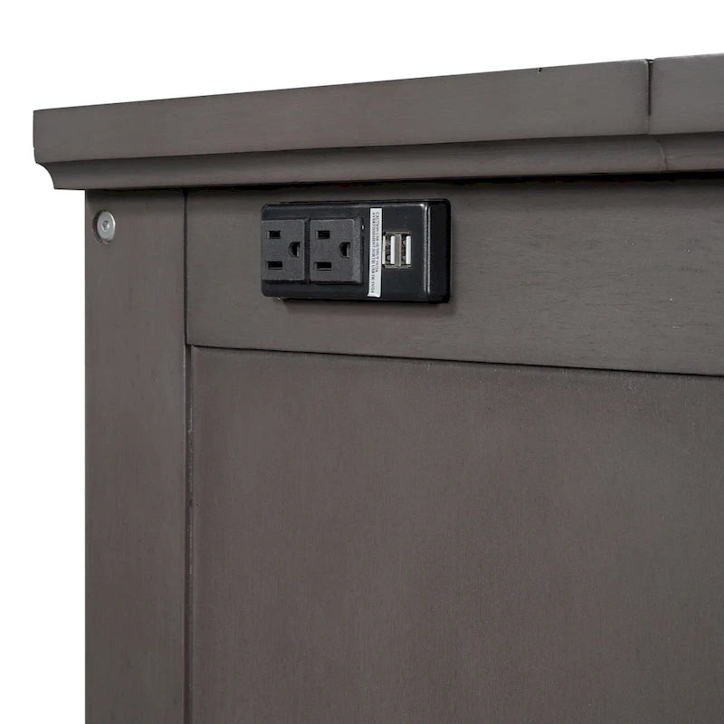 Lit escamotable en pin massif avec coffre de rangement, station de recharge et grand tiroir.