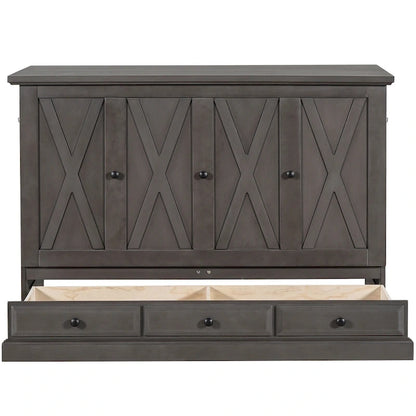 Lit escamotable en pin massif avec coffre de rangement, station de recharge et grand tiroir.