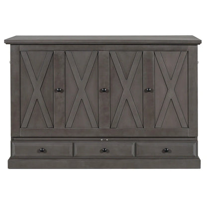 Lit escamotable en pin massif avec coffre de rangement, station de recharge et grand tiroir.