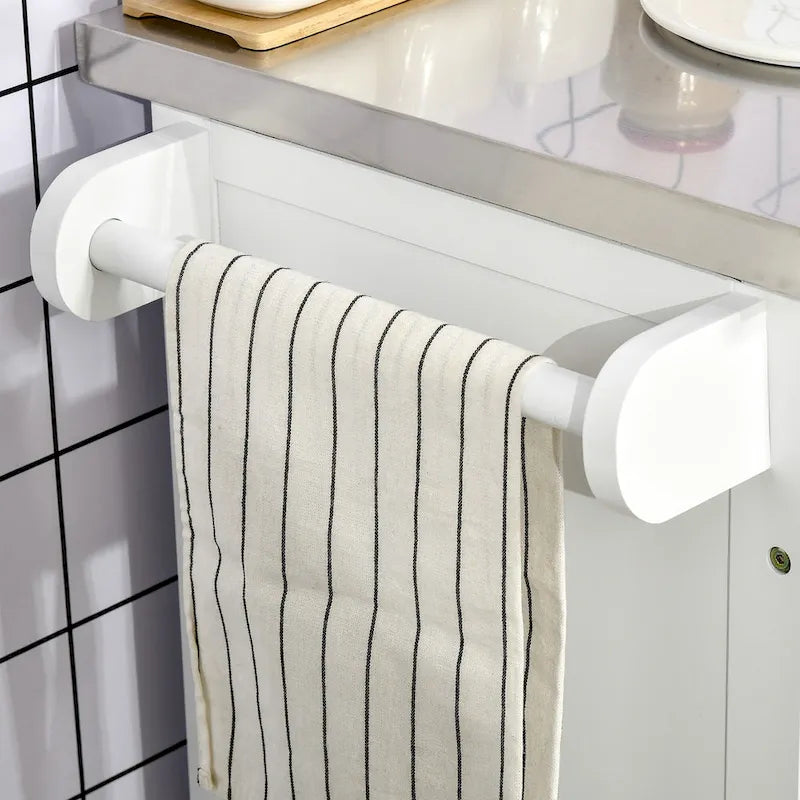 Îlot de cuisine mobile, chariot de cuisine roulant avec plan de travail en acier inoxydable, tiroir, porte-serviettes et étagère à épices